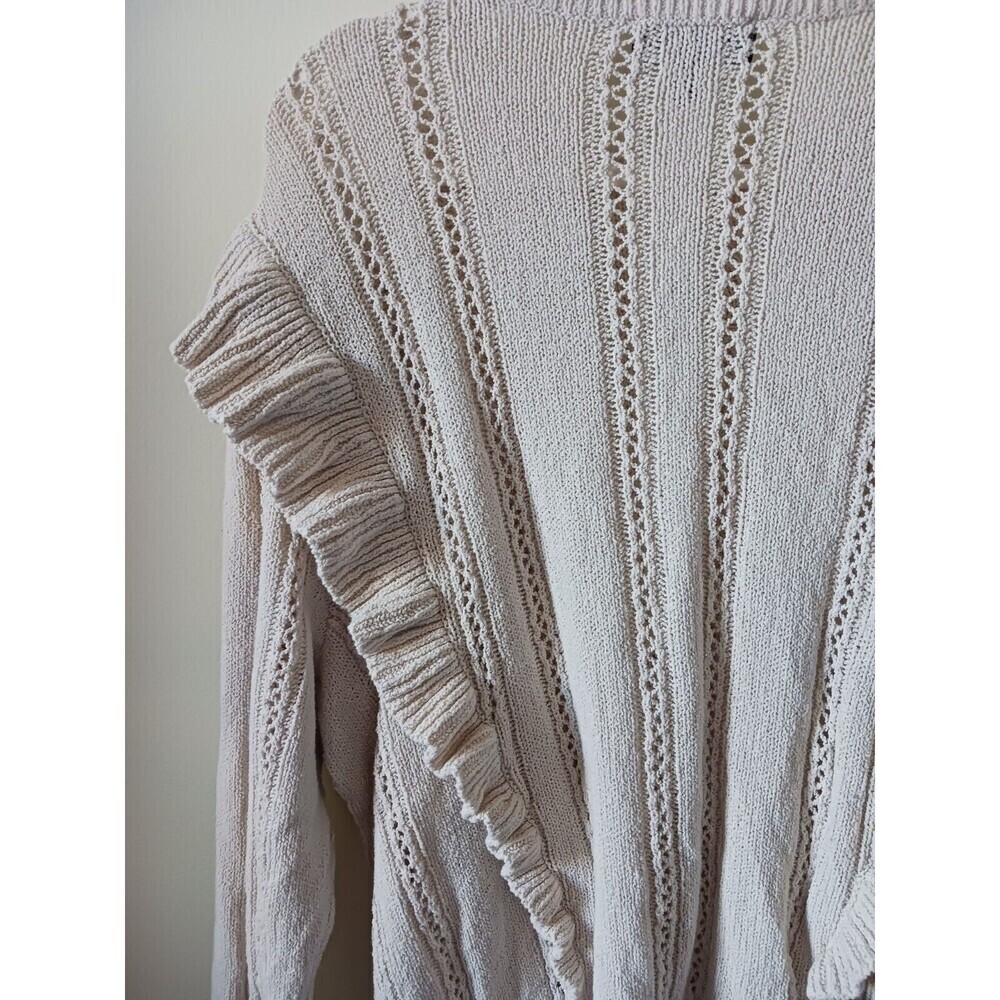 Express Cream Ruffle Cable Knit Sweater - Picture 7 of 8